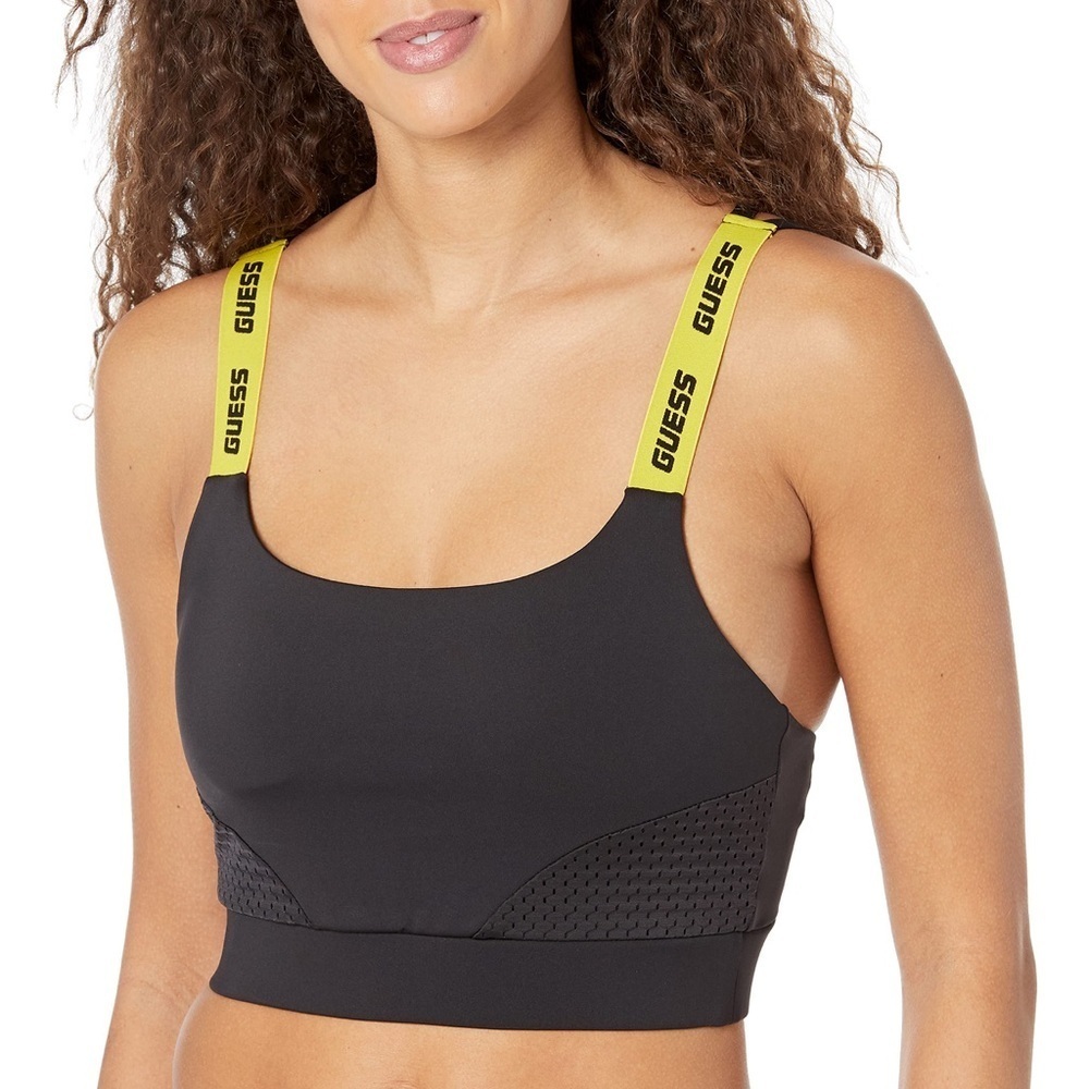 Guess Black and Yellow Sports Bra with Adjustable Straps